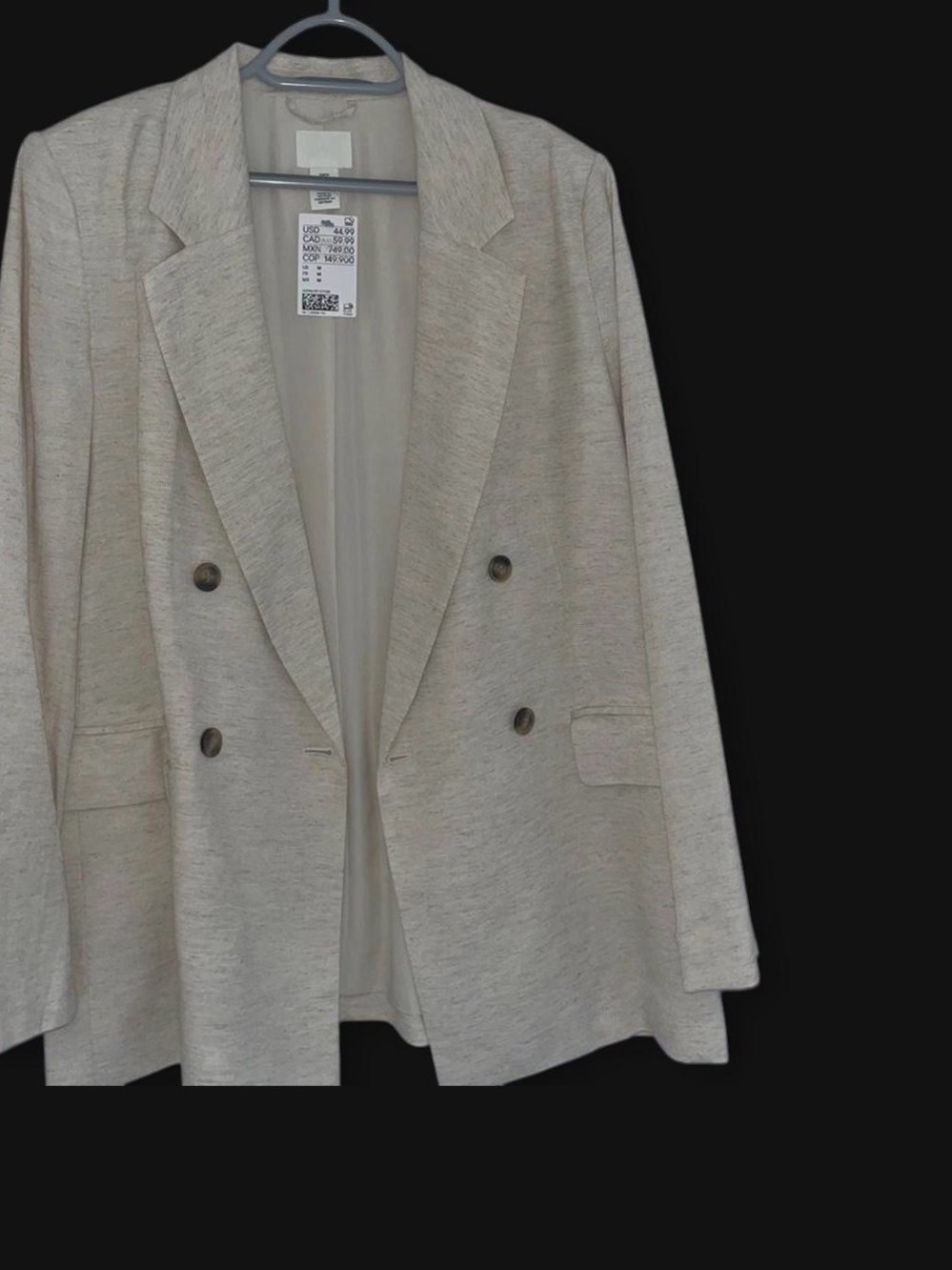 NWT Women's H&M Double-Breasted Light Beige Blazer size medium